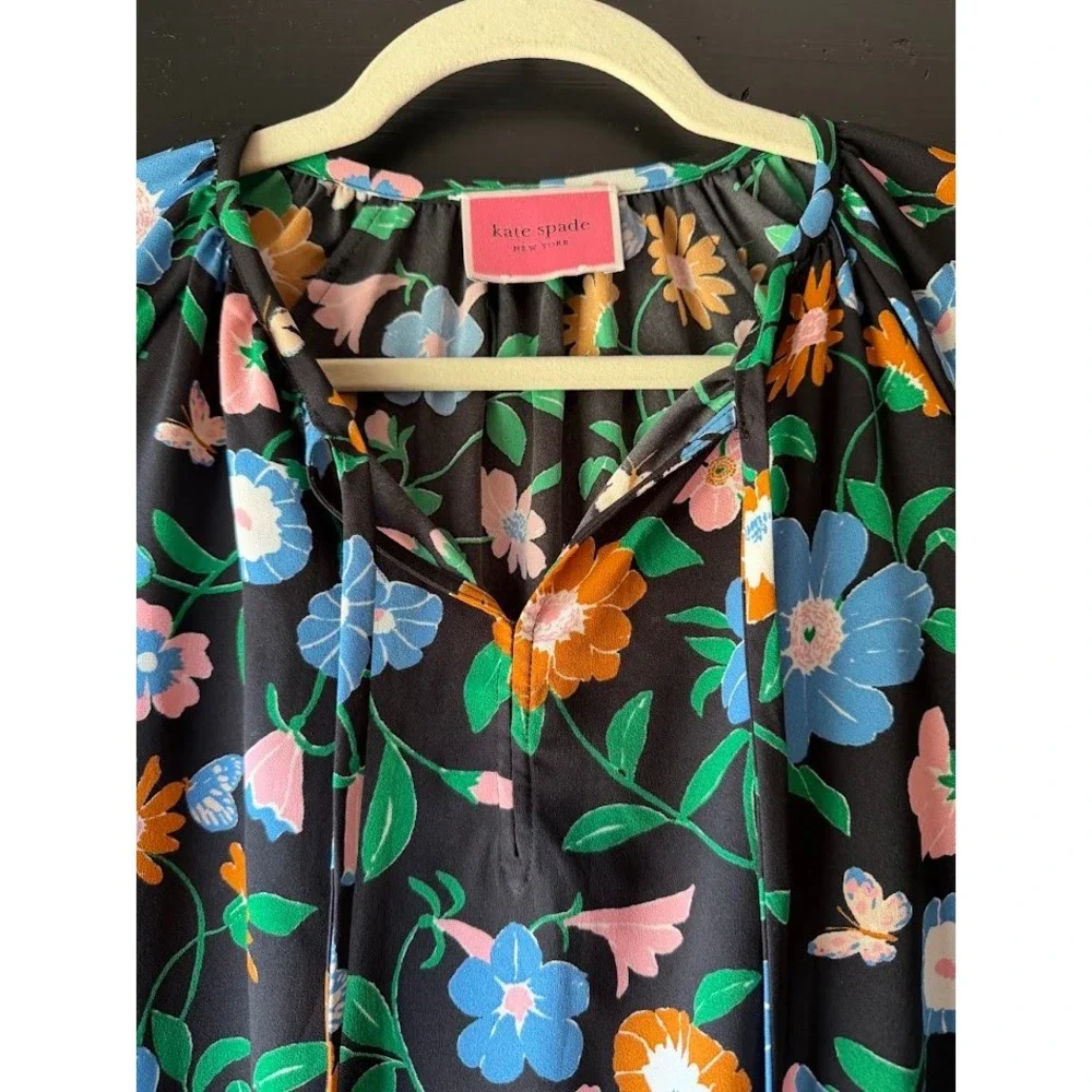 Kate Spade New York Spring Floral Garden Tulip Dress Black Size 6 Long Sleeve